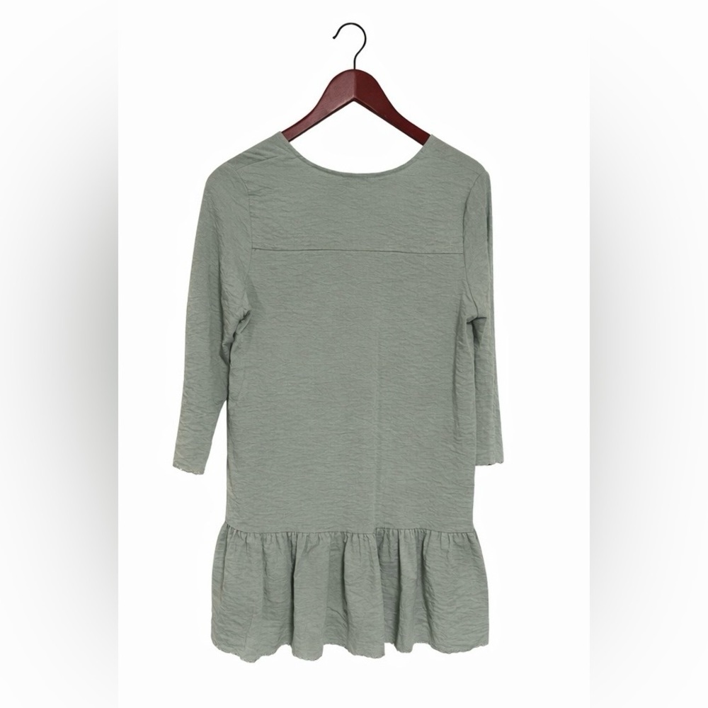 FRNCH Sage Green Mini Dress with Long Sleeves and Scalloped Hem, sz S - Picture 3 of 15